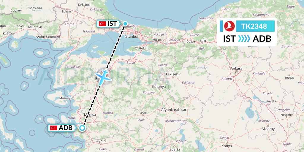 TK2348 Turkish Airlines Flight Map: Istanbul to Izmir