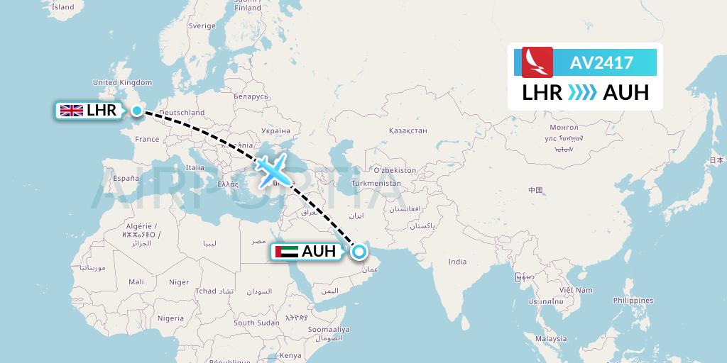 AV2417 Avianca Flight Map: London to Abu Dhabi