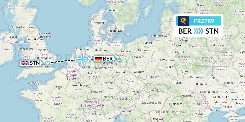 FR2789 Ryanair Flight Map: Berlin to London