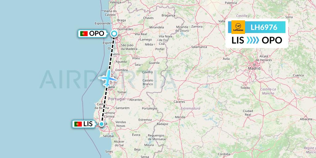 LH6976 Lufthansa Flight Map: Lisbon to Porto