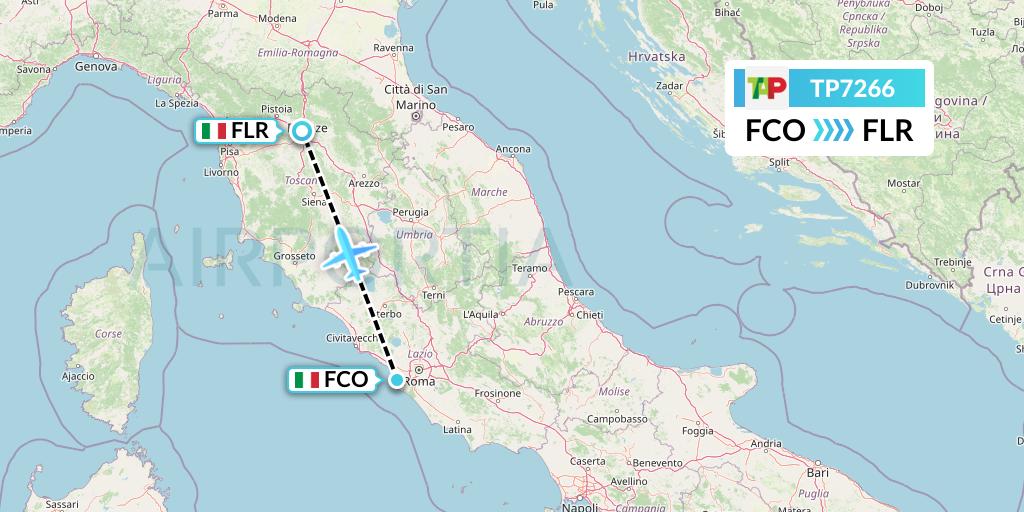 TP7266 TAP Portugal Flight Map: Rome to Florence