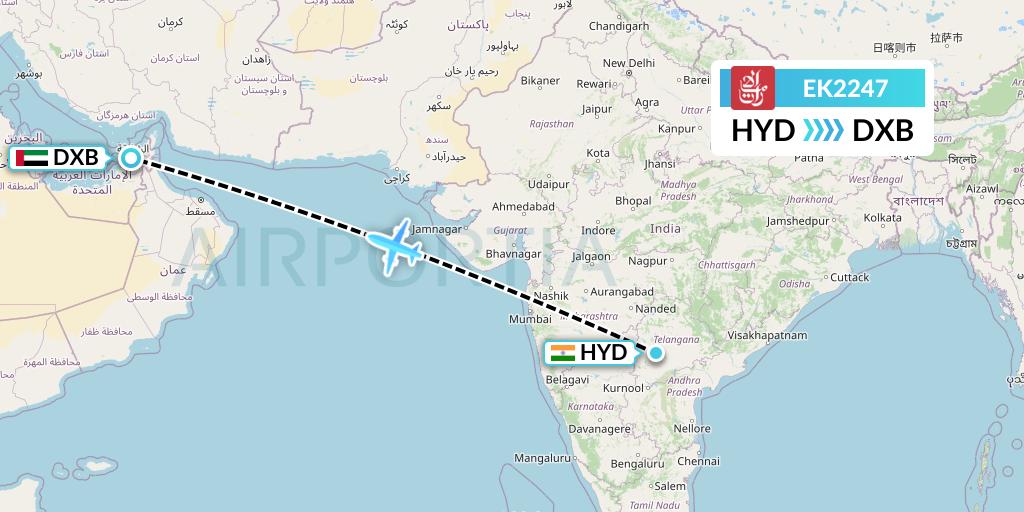 EK2247 Emirates Flight Map: Hyderabad to Dubai
