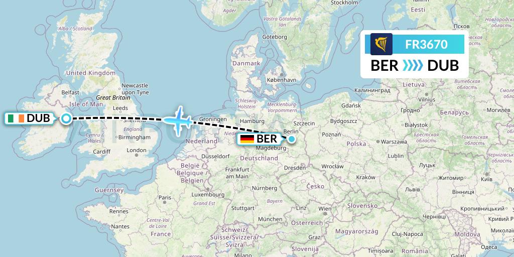 FR3670 Ryanair Flight Map: Berlin to Dublin