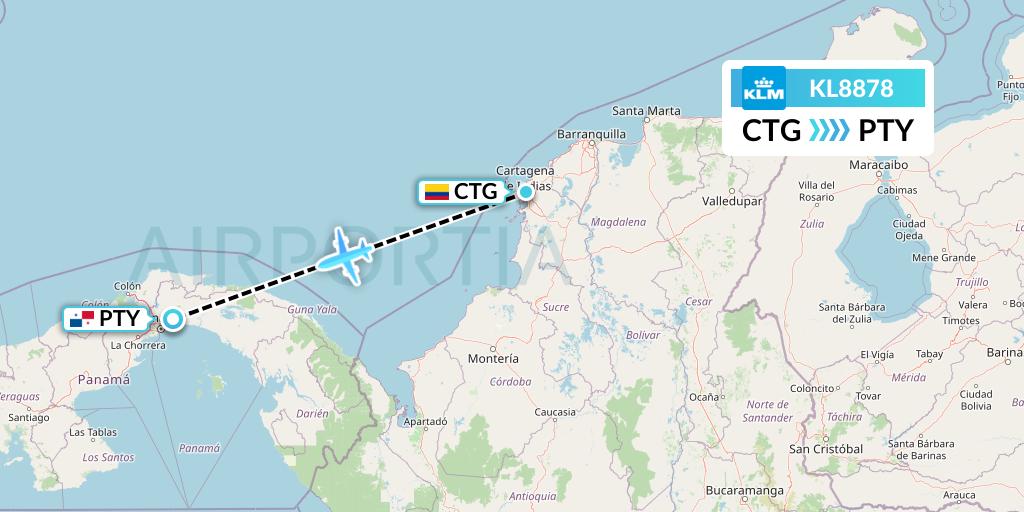 KL8878 KLM Flight Map: Cartagena to Panama City