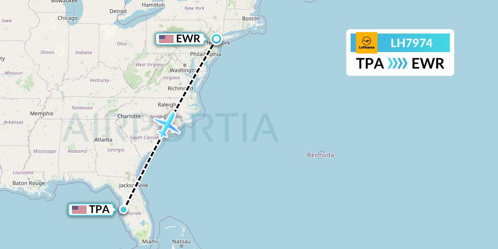 LH7974 Lufthansa Flight Map: Tampa to New York