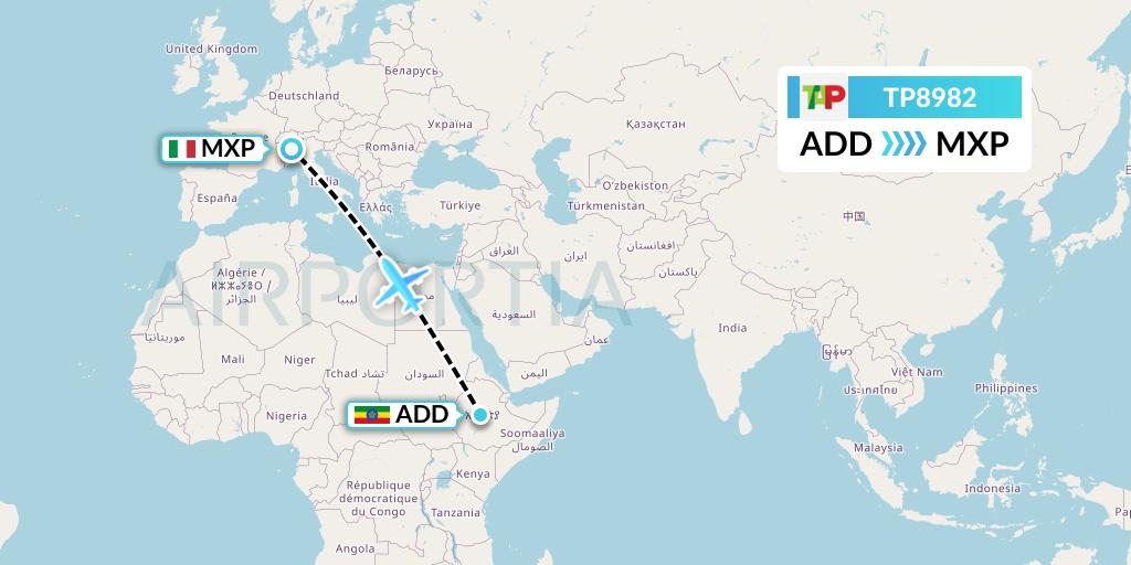 TP8982 TAP Portugal Flight Map: Addis Ababa to Milan