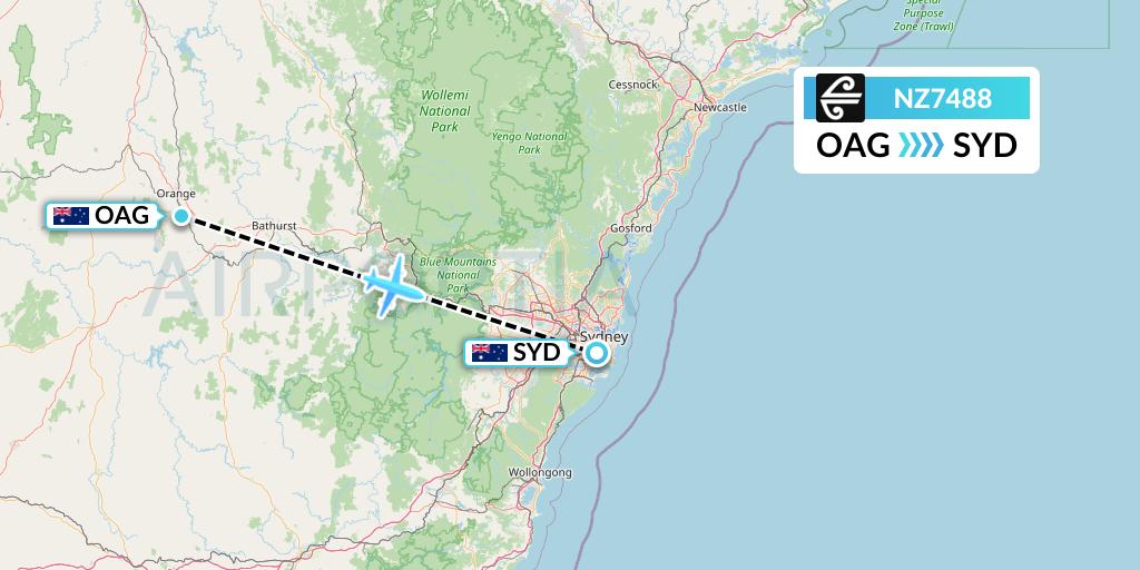 NZ7488 Air New Zealand Flight Map: Orange to Sydney