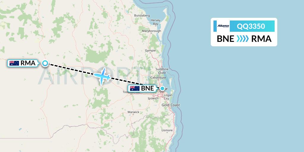 QQ3350 Alliance Airlines Flight Map: Brisbane to Roma