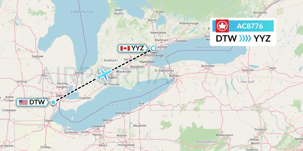 AC8776 Air Canada Flight Map: Detroit to Toronto