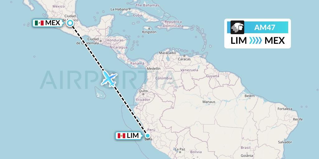 AM47 Aeromexico Flight Map: Lima to Mexico City