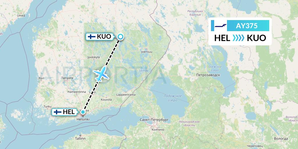 AY375 Finnair Flight Map: Helsinki to Kuopio