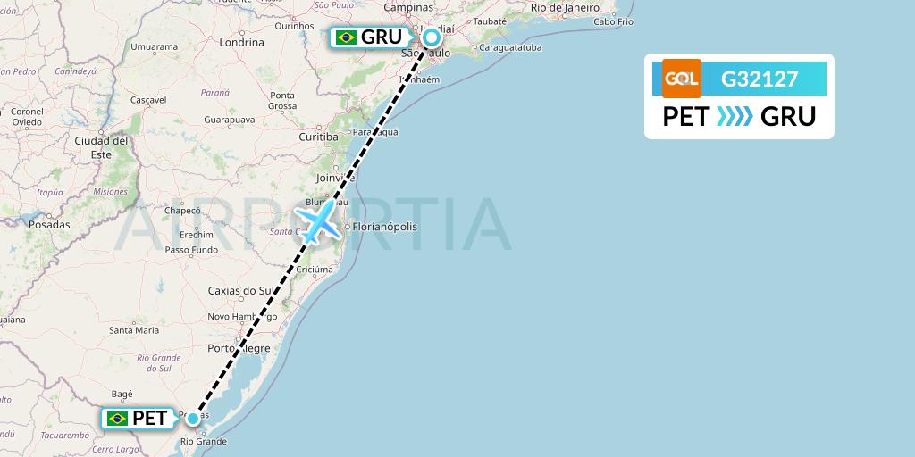 G32127 GOL Transportes Aeros Flight Map: Pelotas to Sao Paulo