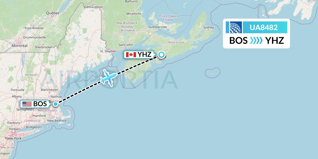 UA8482 United Airlines Flight Map: Boston to Halifax