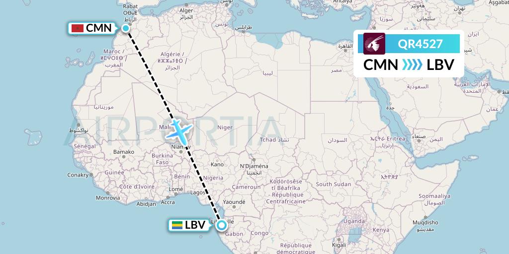 QR4527 Qatar Airways Flight Map: Casablanca to Libreville
