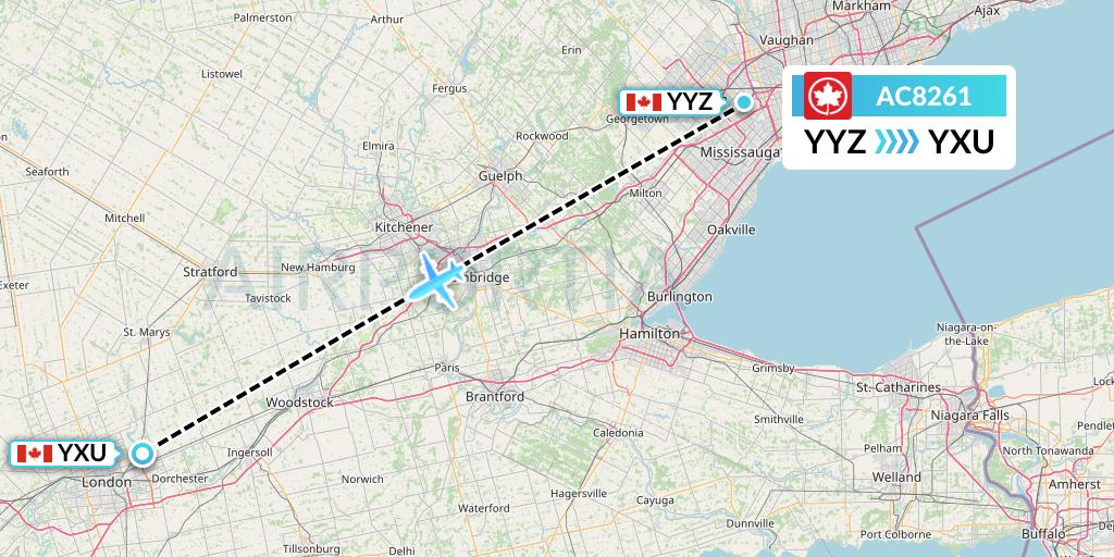 AC8261 Air Canada Flight Map: Toronto to London