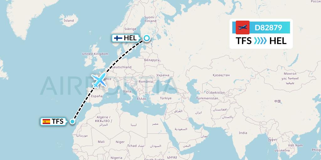 D82879 Norwegian Air International Flight Map: Tenerife to Helsinki