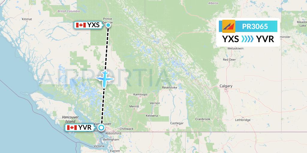 PR3065 Philippine Airlines Flight Map: Prince George to Vancouver