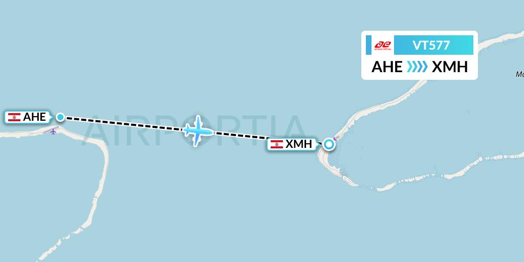 VT577 Air Tahiti Flight Map: Ahe to Manihi