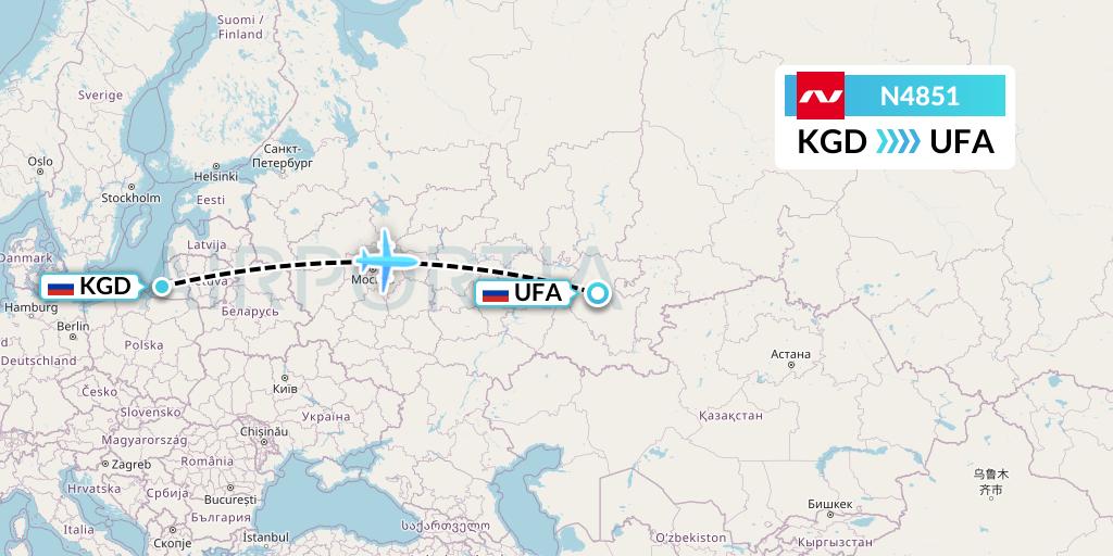 N4851 Nordwind Airlines Flight Map: Kaliningrad to Ufa