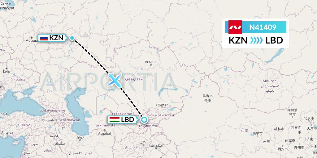 N41409 Nordwind Airlines Flight Map: Kazan to Khudzhand