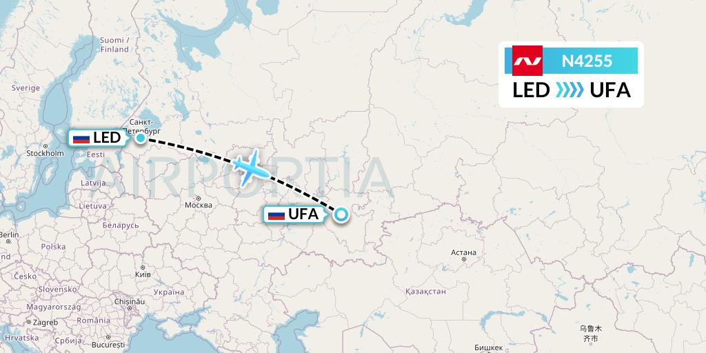 N4255 Nordwind Airlines Flight Map: St. Petersburg to Ufa