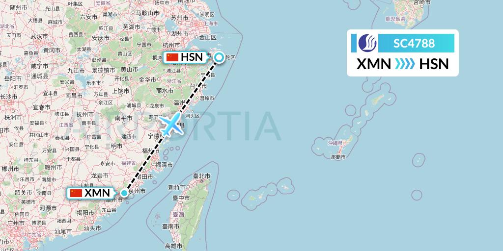 SC4788 Shandong Airlines Flight Map: Xiamen to Zhoushan