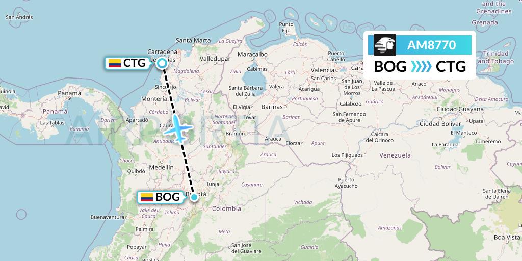 AM8770 Aeromexico Flight Map: Bogota to Cartagena
