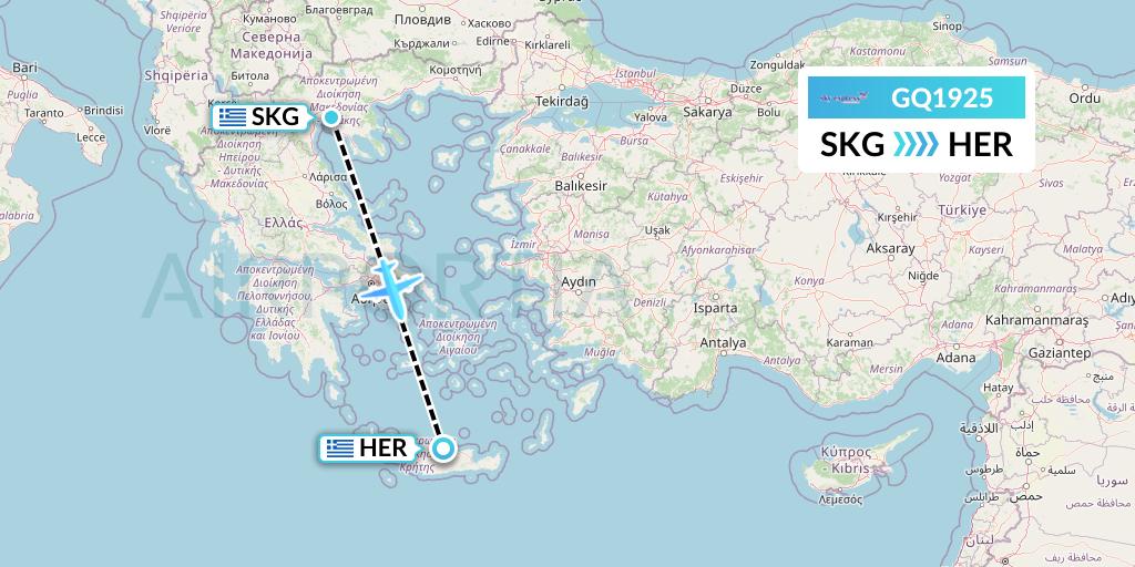 GQ1925 Sky Express (Greece) Flight Map: Thessaloniki to Heraklion