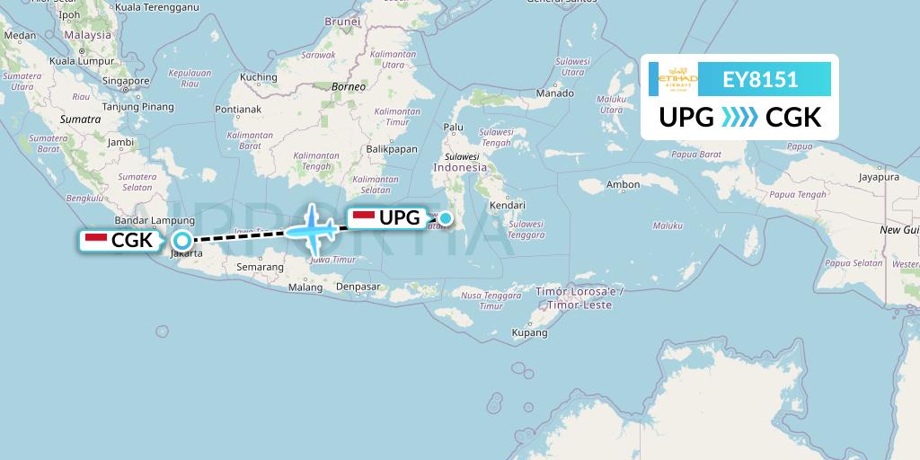 EY8151 Etihad Airways Flight Map: Makassar to Jakarta