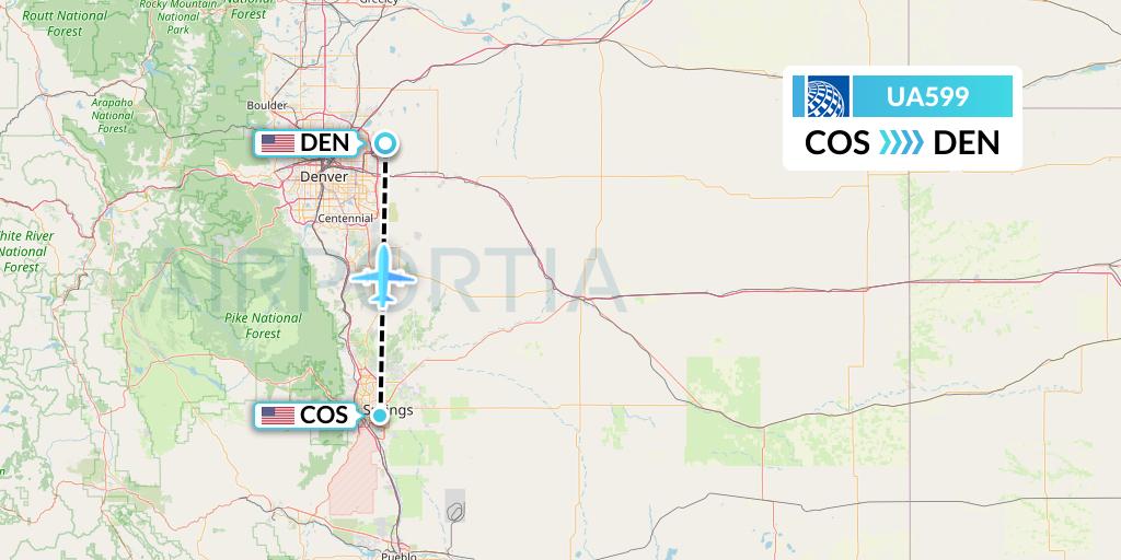 UA599 United Airlines Flight Map: Colorado Springs to Denver
