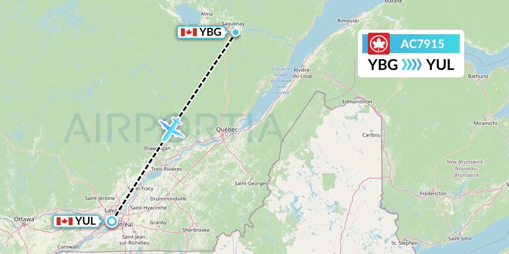 AC7915 Air Canada Flight Map: Saguenay to Montreal
