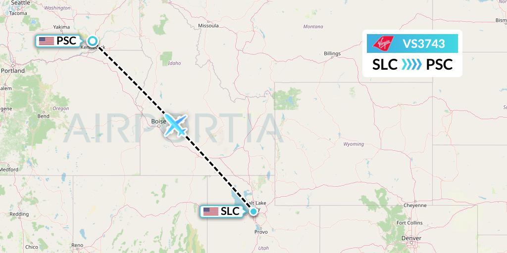 VS3743 Virgin Atlantic Airways Flight Map: Salt Lake City to Pasco