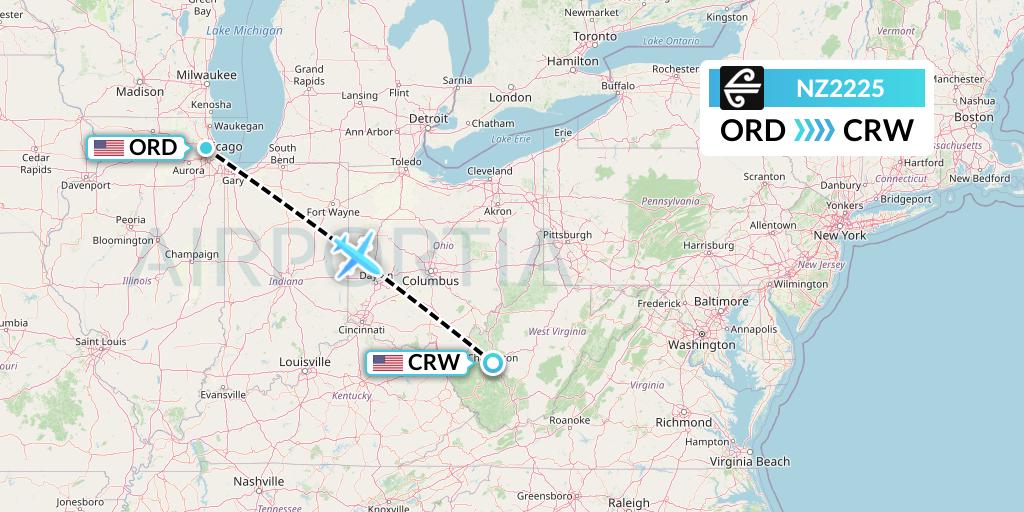 NZ2225 Air New Zealand Flight Map: Chicago to Charleston
