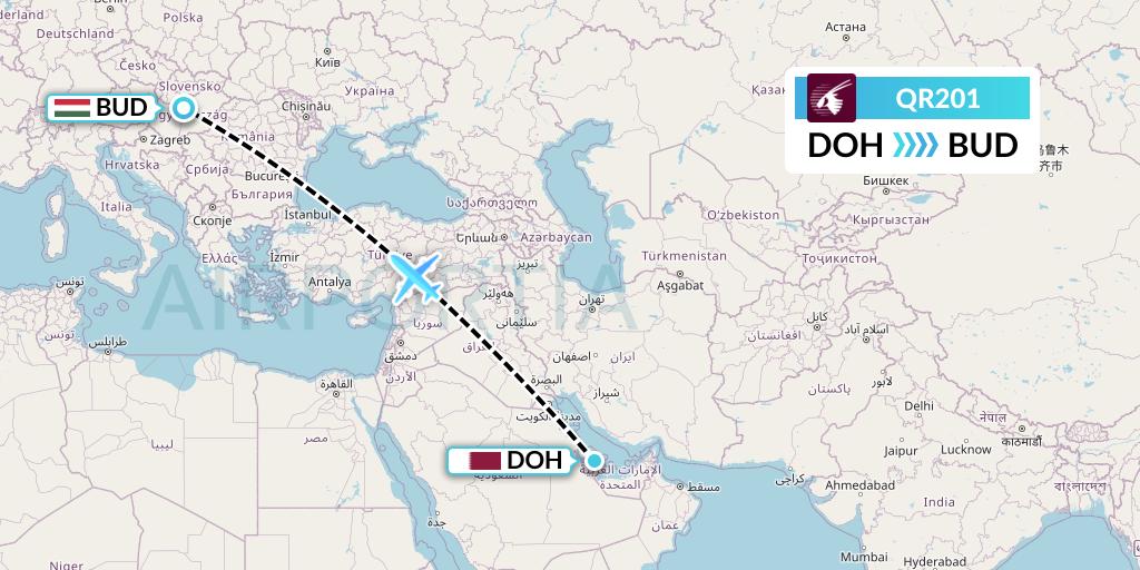 QR201 Qatar Airways Flight Map: Doha to Budapest