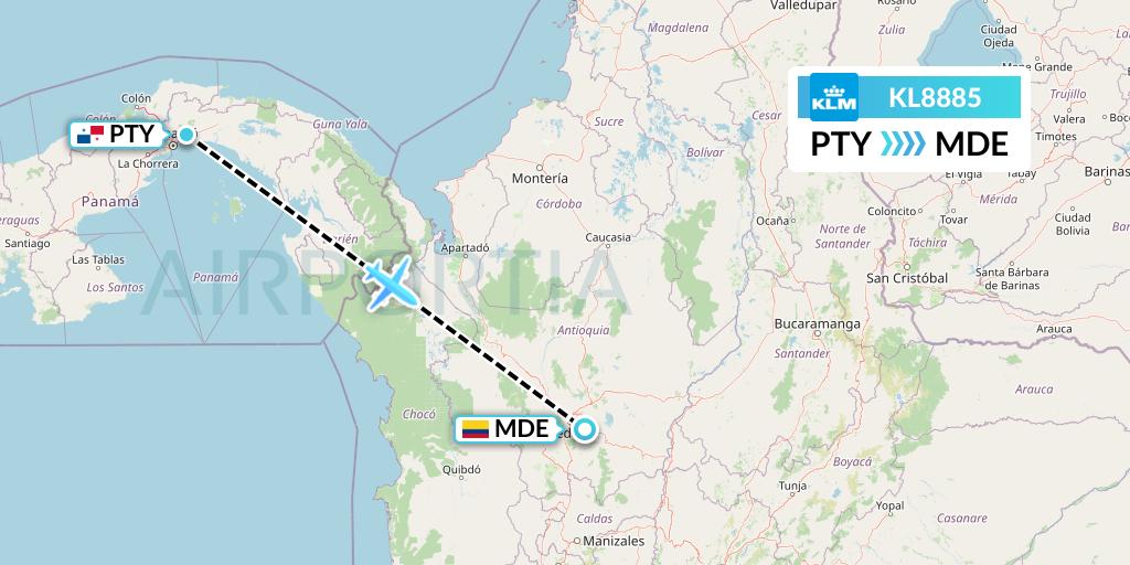 KL8885 KLM Flight Map: Panama City to Medellin