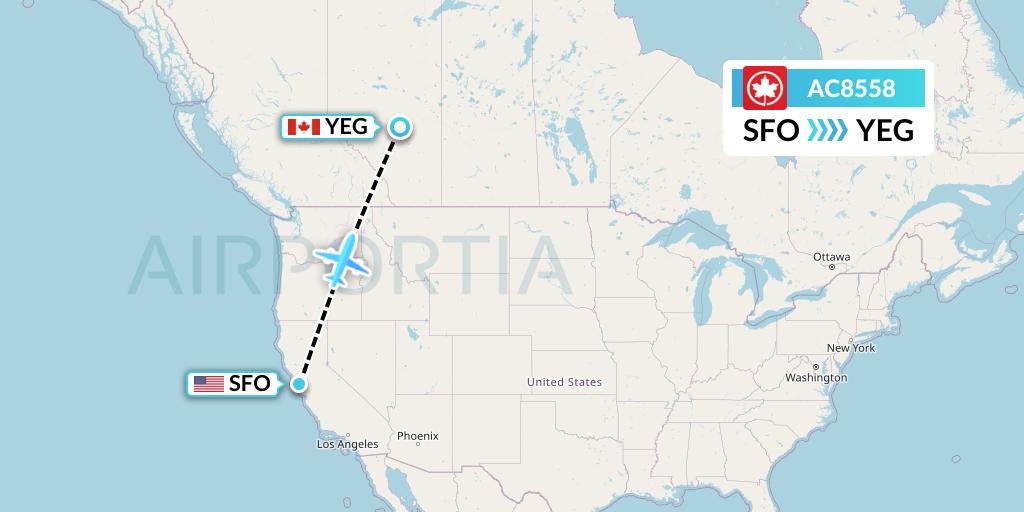 AC8558 Air Canada Flight Map: San Francisco to Edmonton