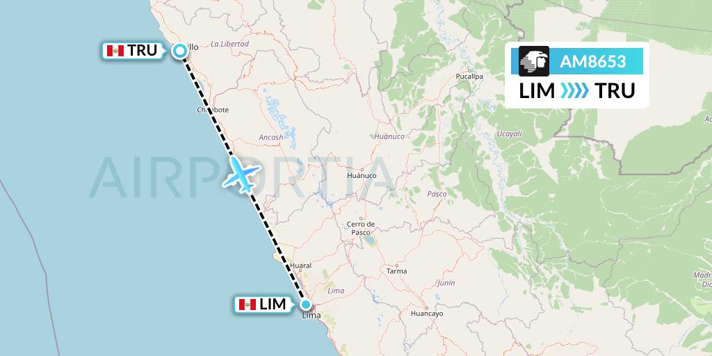 AM8653 Aeromexico Flight Map: Lima to Trujillo