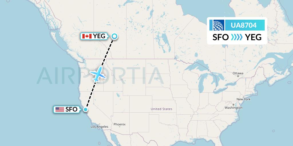 UA8704 United Airlines Flight Map: San Francisco to Edmonton