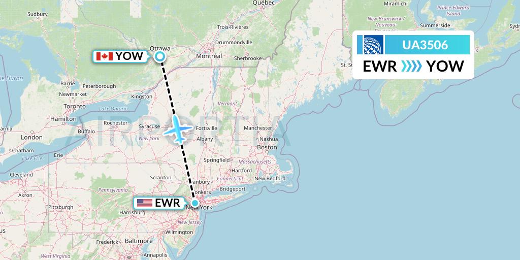 UA3506 United Airlines Flight Map: New York to Ottawa