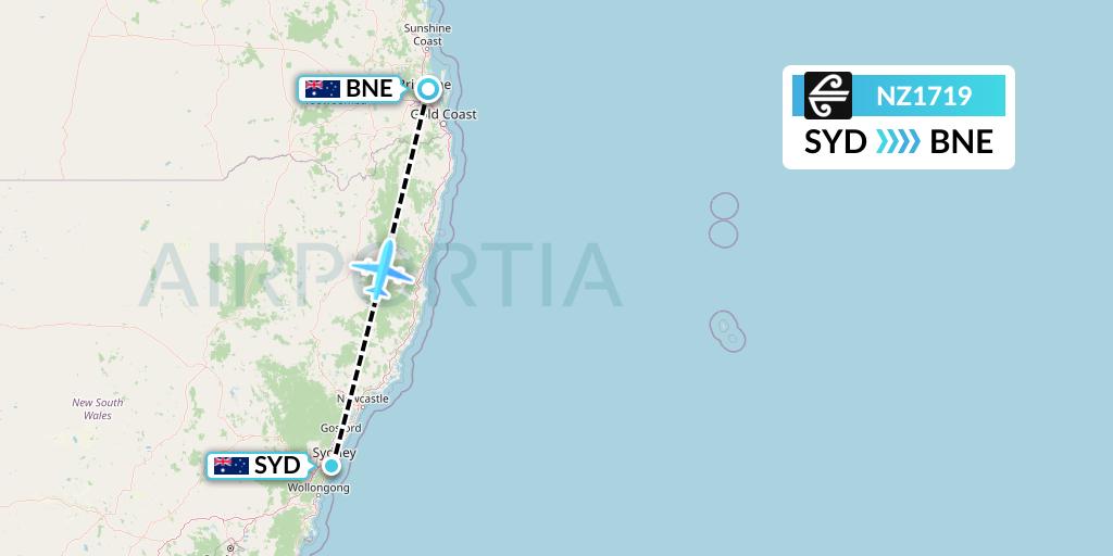 NZ1719 Air New Zealand Flight Map: Sydney to Brisbane