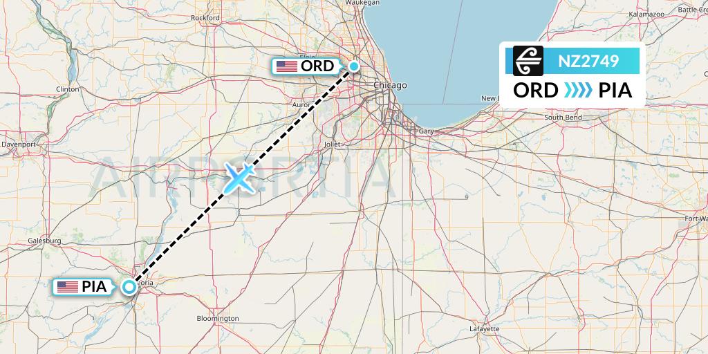 NZ2749 Air New Zealand Flight Map: Chicago to Peoria