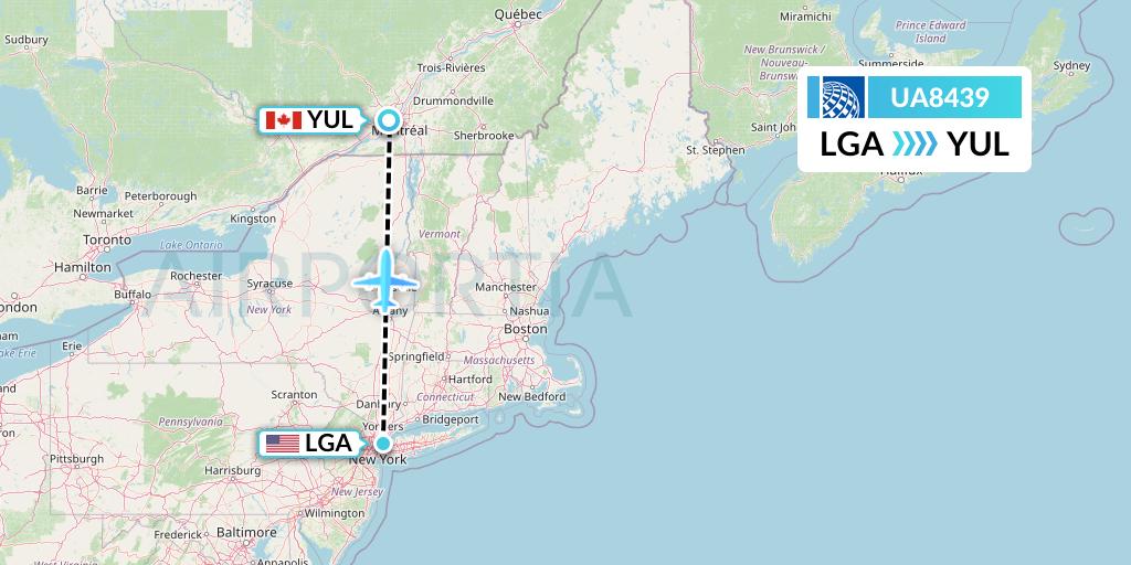 UA8439 United Airlines Flight Map: New York to Montreal