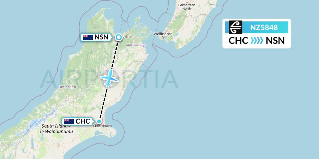 NZ5848 Air New Zealand Flight Map: Christchurch to Nelson