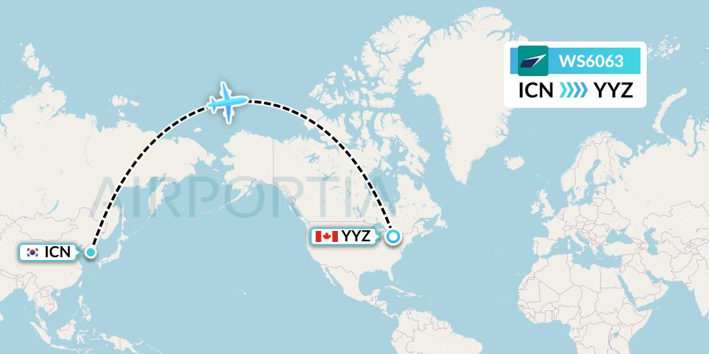 WS6063 WestJet Flight Map: Seoul to Toronto
