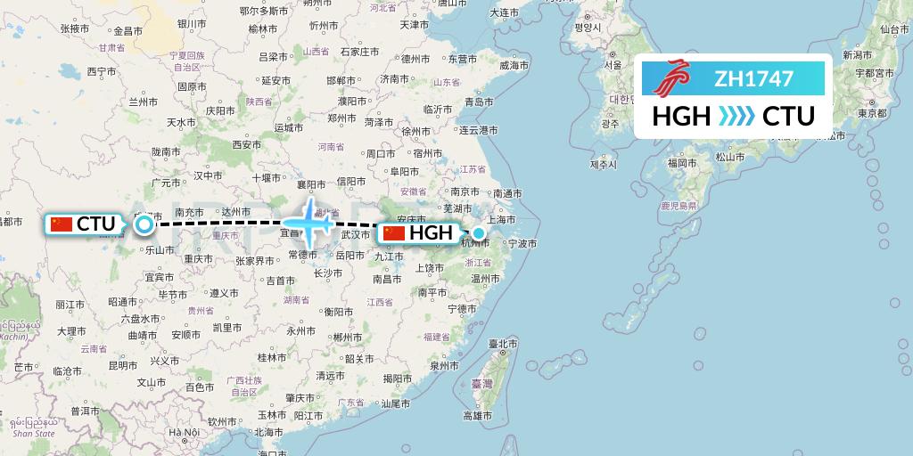 ZH1747 Shenzhen Airlines Flight Map: Hangzhou to Chengdu
