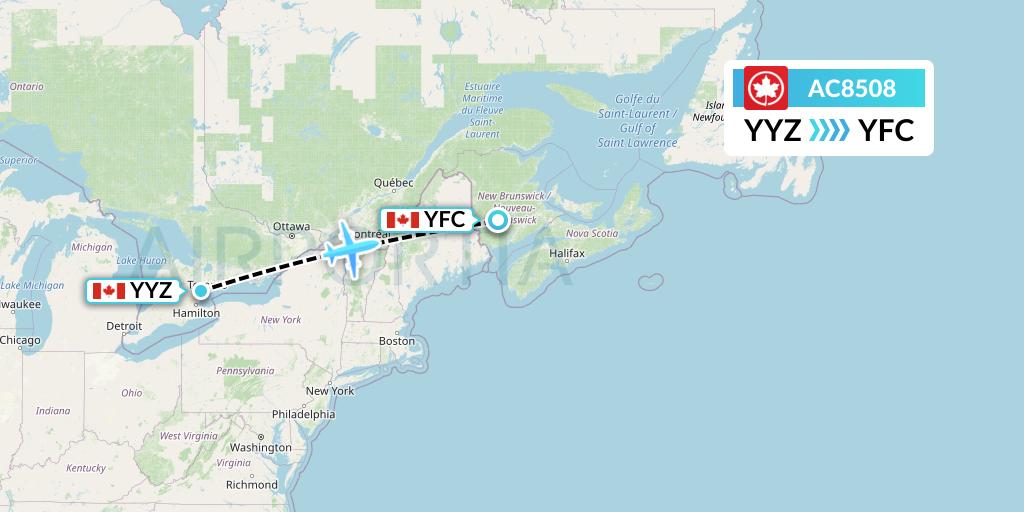 AC8508 Air Canada Flight Map: Toronto to Fredericton