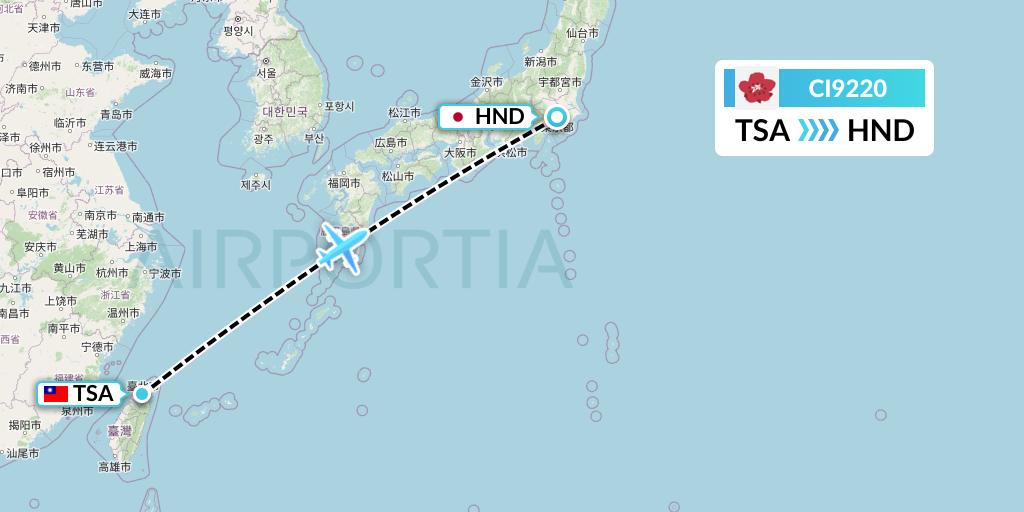 CI9220 China Airlines Flight Map: Taipei to Tokyo