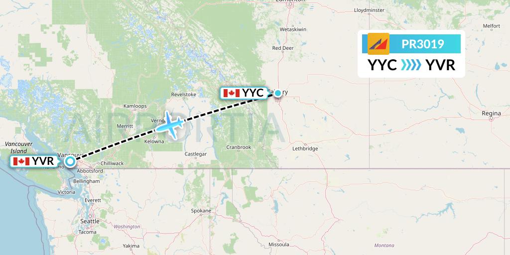 PR3019 Philippine Airlines Flight Map: Calgary to Vancouver