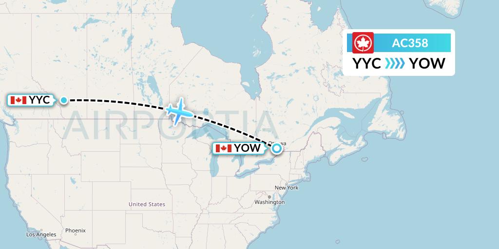 AC358 Air Canada Flight Map: Calgary to Ottawa