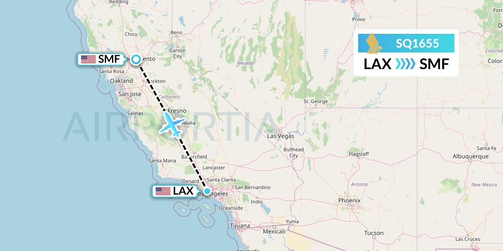 SQ1655 Singapore Airlines Flight Map: Los Angeles to Sacramento